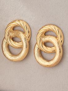 1 Pair Golden Metal Geometric Circle Stud Earrings For Women, Luxurious, Elegant, Fashion, Suitable For Mother's Day, Party, Banquet And Daily Wear