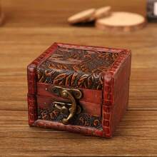 1pc Vintage houten sieradendoos - handgemaakte tijdloze kist, compacte, prachtige herinnering voor sieraden en antieke munthouder