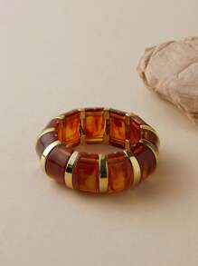 ORNAPEADIA 1pc Bohemian Style Colorful Wide Resin Elastic Bangle Bracelet, Suitable For Women's Daily, Party, Holiday Wear, Gift