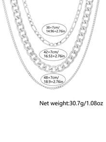 Nooxian 3pcs/Set Kalung Rantai Hip Hop Jalanan Unisex yang Berlebihan, Cocok untuk Klub Malam dan Pemakaian Sehari-hari, Gaya Eropa dan Amerika - Perak - View 6