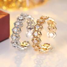 1pc Elegant Zirconia Open Ring Women Fashion Jewelry, Holiday Gift