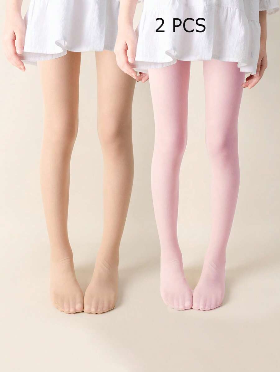 2 piezas Leggings para niñas, Mallas de estribo para niños, Leggings para bebés, en color rosa, color piel, beige, caqui, unicolor, con diseño de huella de gato de dibujos animados, pantimedia elástica delgada estampada