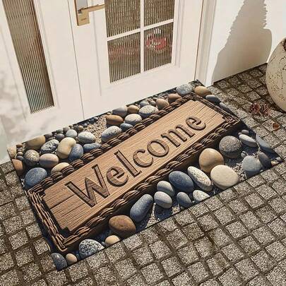 1pc Stone Pattern Welcome Door Mat - Non-Slip, Suitable For Indoor/Outdoor, Absorbent & Waterproof, Applicable For Bedroom, Bathroom, Kitchen, Entrance - Washable Home Decor