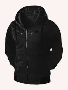 Sweatshirt 03 Stylish Zipper Unisex Cold Weather Top Cotton Coat - 黑色 - 查看 2