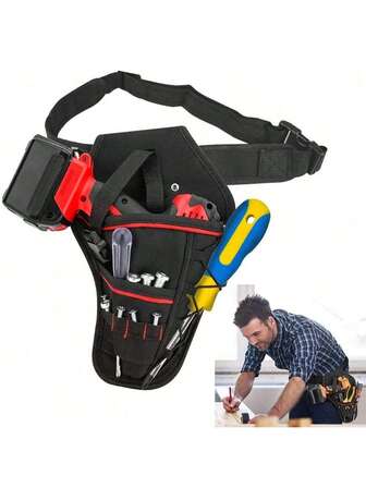 2-delat kraftigt borrhölsterset, verktygshållare med elektrikerrigg, midjeficka för organisering i midjan med justerbart bälte, för skiftnyckel, hammare, skruvmejsel, T-handtag, borr