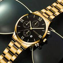 4-teiliges elegantes Herren Quarz-Uhr-Set mit Edelstahl-Armbändern und Zinklegierungsgehäuse - perfektes Geschenk für Männer