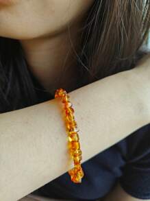Natural Baltic Amber Square Beaded Bracelet Vintage Gemstone Accessorized Of Maillard Color Fashion Stylish Look Perfect Gift For Her Anniversary Birthday Mother's Day