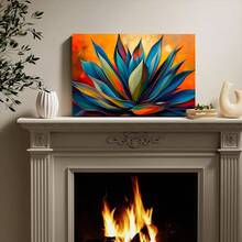1Pc Solid Wood Frame Canvas Poster, Agave Desert Floral Theme Large Canvas Wall Art, Artwork Wall Painting For Gift, Bedroom, Office, Living Room, Cafe, Bar, Wall Decor, Home And Dormitory Decoration Ready To Hang - 亮橙色 - 查看 2