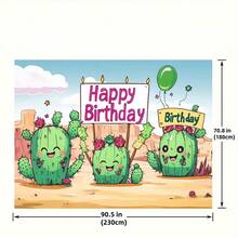 Fondo de fiesta del desierto de cactus para el festival mexicano - Banner de cumpleaños alegre y vibrante, tela de poliéster, sin necesidad de energía - Perfecto para celebraciones interiores y exteriores - 1 - Ver 4