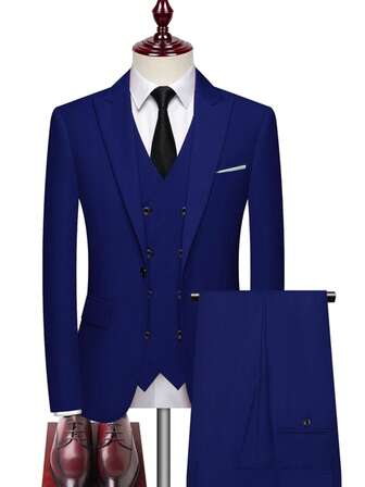 男士西装三件套时尚修身西装马甲长裤套装经典正装商务婚礼晚礼服男士休闲西装服装