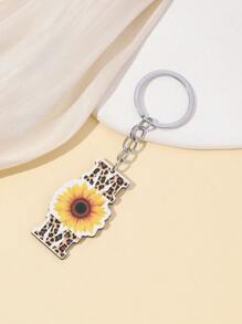 Mother's Day DIY Handmade New Key Chain, 1 Piece MOM Sunflower Leopard Print Heart Wooden Tag Key Chain Pendant, Creative Gift, English Letter Wooden Keychain, Holiday Gift, Handmade DIY, Suitable For Daily Use, Mother's Day Gift For Mom Car Accessories Bag Charm