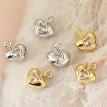 Bộ 1/3 mặt dây chuyền hình trái tim đính đá Zirconia thủ công, mạ vàng/bạc 18K, phụ kiện trang sức nhỏ nhắn tinh tế, có thể làm thành bông tai, mặt dây chuyền hoặc vòng cổ. - Mặt dây chuyền tình yêu DIY - Xem 5