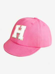 1 Pc Customizable 26 Letter Children's Solid Color Baseball Cap, Fashionable Casual Soft Brim Hat, Suitable For 1-3 Years Old Baby Girls Daily Outings, Vacation, Sun Protection - Rose Pink - View 27
