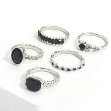 5 Stücke/Set Europäischer und Amerikanischer imitierter schwarzer Edelstein geometrischer Strass Ring