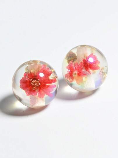 6 件各种款式 16 毫米手工花卉珠子，带金箔，透明树脂花卉装饰珠，适合 DIY 珠宝制作、项链、手链、钥匙扣和串珠笔配件