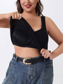 Plus Size Women Camisole Tank Top With Padded Bra, Sleeveless Vest, Comfortable & Seamless, Suitable For Spring & Summer - Black - View 7