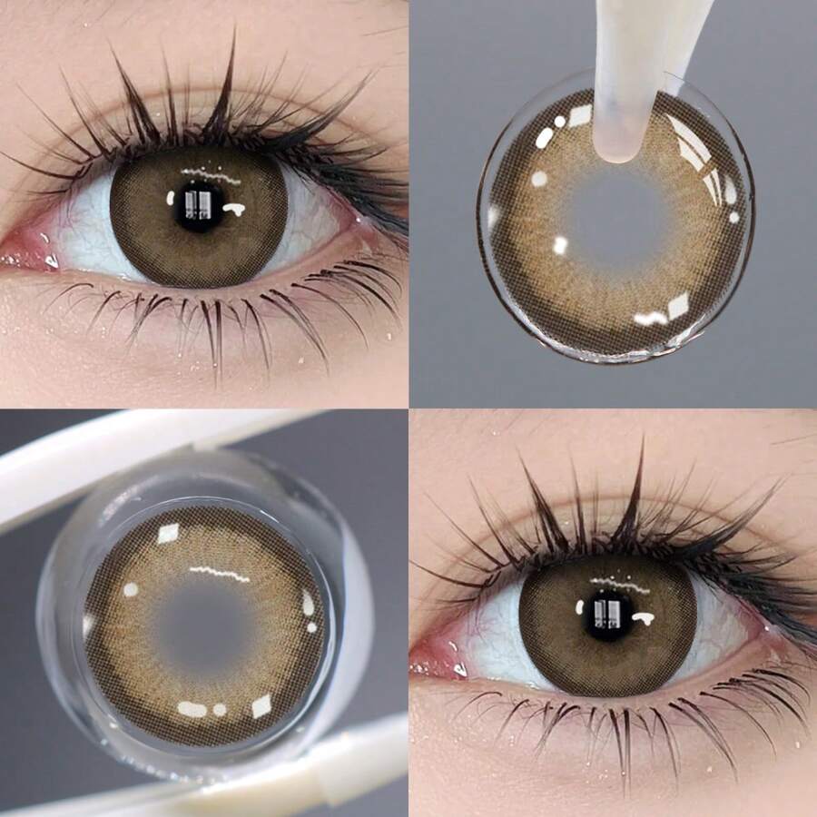 2 Pieces Gray Brown Color Contact Lenses Eye Makeup Soft Contact Lenses Yearly Glasses Cosmetic Soft Lens Halloween Costume Cosplay - Brown - View 1