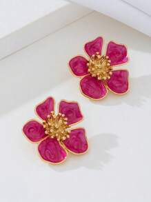 1 Pair Handpainted Enamel Gold Flower Metal Earrings, Suitable As Daily, Birthday, Mother's Day, Girlfriend Or Daughter Gift