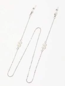 1pc Minimalist Faux Pearl Metal Eyeglasses Chain, Eyeglasses Lanyard, Women's Glasses Chain, Reading Glasses Chain, Elegant Fashion Glasses Decorative Cord, Eyeglasses Hanging Strap, Eyeglasses Band, Silicone Anti-Slip Eyeglasses Neck Strap, Face Mask Decorative Cord - Multicolor - View 2