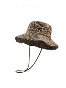 1 Stück Leopard Muster Hut mit verblasstem Englisch Stickerei für Herren und Damen, vintage gewaschener Fischerhut mit rauer Kante, Sonnenschutz Hut für Outdoor Radfahren Bergsteigen, geeignet für Reisen, Strand, Lässig Urlaub und täglichen Gebrauch