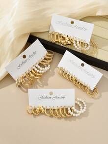 Random 108/48/36/16pcs Vintage Elegant Minimalist Geometric Multi-Element Heart Faux Pearl Earring Set, Personalized Basic Jewelry For Women, Suitable For Daily, Birthday, Travel, Party, Casual Date, Mother's Day Fashion Gift (Random Delivery)