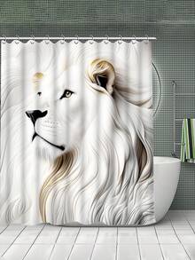 4PCS Jade Lion Revered Shadow - Patterned Bath Curtain Set. It Includes A Waterproof Bath Curtain For Bathtub Partition, A Waterproof Bathroom Partition Curtain With 12 Hooks, A Non - Slip Bath Mat, A Toilet U - Shaped Pad, A Toilet Lid Cover Pad, And It Is A Decorative Bathroom Set. Home Bathroom Decor Fall Decor Bathroom Accessories Back To School - 彩色 - 查看 2