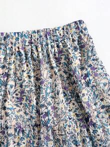 Women's Navy Ditsy Floral High Waist Loose Casual Skirt - Apricot - View 6