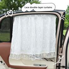 1pc Lace Car Sunshade, Fits Front & Rear Windows, Sunscreen & Heat Insulation, Hanging Style Side Curtain, Double Layer Car Sunshade - one-size - View 7