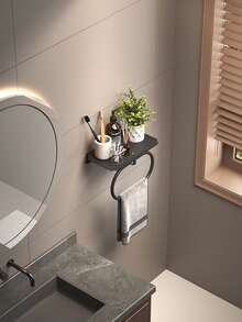 1pc Multifunctional Oval Towel Rack With Super Glue - Wall Mounted No-Drill Space Saving Bathroom Organizer With Towel Ring, Towel Rack For Bathroom - Multicolor - View 6