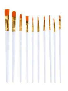 10pcs/50pcs Plastic Handle Painting Brush Set, Watercolor Acrylic Oil Art Paint Brushes For Drawing