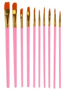 10pcs/50pcs Plastic Handle Painting Brush Set, Watercolor Acrylic Oil Art Paint Brushes For Drawing