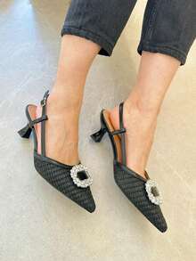 Elegant Basic Crystal Bowknot Summer Sandals For Women - Black - View 5