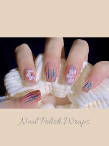 1张14片半固化凝胶美甲贴纸，超长指甲油贴纸，亮面凝胶封层，粉色炸弹