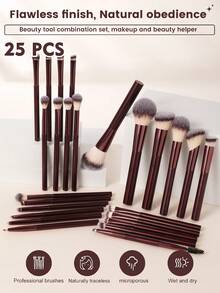 46件套化妆刷套装包含：25支化妆刷、3个化妆海绵、3个三角化妆海绵、6个指套化妆海绵、6个迷你化妆海绵、1个化妆刷清洁碗、1个防水化妆包、1个睫毛夹。旅行必备，情人节礼物，价格实惠，旅行化妆刷套装，女士礼物，化妆师必备，专业全套化妆工具。 - 酒紅色 - 查看 2