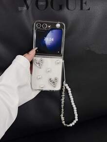 1 件心形珍珠手链和可折叠手机壳,适用于三星 Galaxy Z Flip 5、Galaxy Z Flip 4/3、Galaxy Z Flip 6 可折叠手机壳、透明 Galaxy Z Flip7 带挂绳,简约时尚 - 無色 - 查看 3