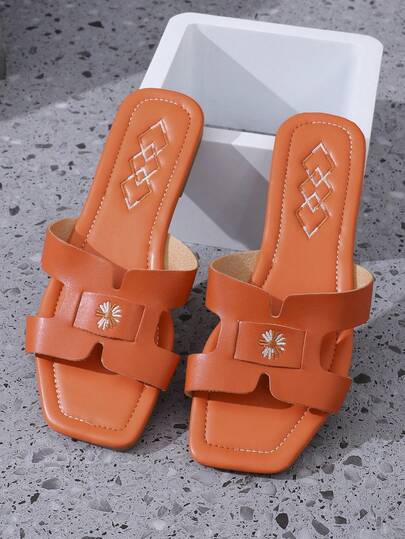 French Style 2-Way Wear Summer Sandals For Women, New Design With Middle Chunky Heel, Minimal Chic Strap Fairy Vibe, Orange Flatform Shoes