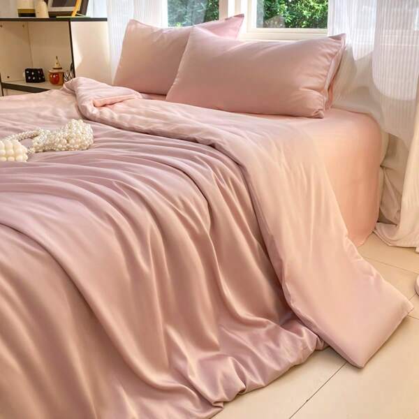 3pcs Water-Washed Silky Duvet Cover Set - 1 Duvet Cover + 2 Pillowcases, Soft & Comfortable, Cooling Yet Not Cold, Silky Smooth, Suitable For Sleeping Nude, Suitable For Full/Double/Queen Bed, Moisture-Wicking, Breathable, Machine Washable, For Master Bedroom, Guest Room, Dorm, All Seasons