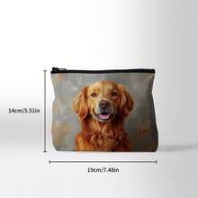 Golden Retriever Makeup Bag, Cute Pet Storage Pouch, Large Capacity Handbag, Retro Oil Painting Style Fashion Gift