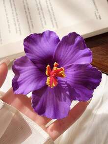 1个波西米亚风人造花发夹，芙蓉花发夹，女士海滩度假风发夹，适合上学/返校礼物、学习用品、女士度假装扮、新年礼物、闺蜜礼物、发饰、头饰、爪夹 - 彩色 - 查看 3