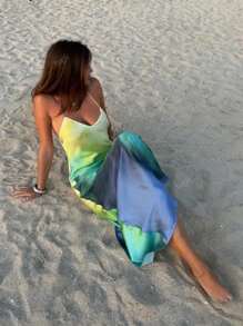 Satin Gradient Fishtail Dress, Beachwear Summer