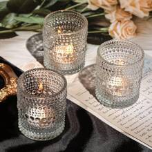 [12pcs/Set] Wish Glass Candle Holders, 2"X1.5"X2.5" Transparent Dotted Textured Lead-Free Thick Glass Small Night Light Candle Cups, Holiday Decorations (Valentine's Day/Christmas/Birthday/Wedding/Home Decor) Ins Style Ritual Sense Candle Holders, Party Table Decor