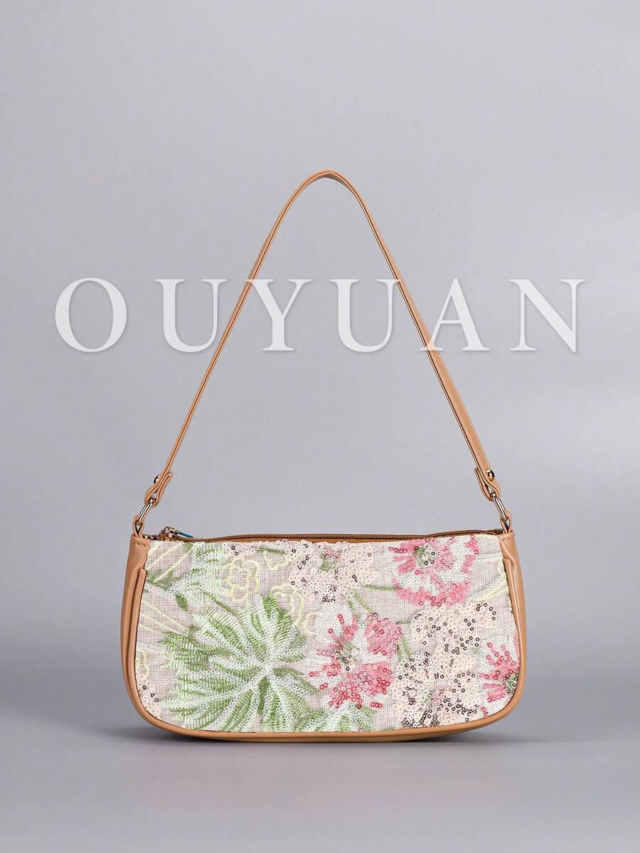 Túi xách Baguette thêu hoa sequin thời trang dành cho nữ, túi đeo vai có khóa kéo thêu màu tương phản, cắt ngẫu nhiên, dành cho phụ nữ, thích hợp cho tiệc tùng, đám cưới, vũ hội, hoàn hảo cho tiệc cưới, vũ hội, bữa tối/tiệc tối, kết hợp với váy dự tiệc ngày lễ, váy dạ hội & váy sequin - Nhiều màu - Xem 1