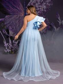 Faeriesty Vestido de maternidade elegante e plus size da Dressalisa com mangas assimétricas com babados e bainha sereia – sobreposição de tule para casamentos na primavera/verão, ensaios fotográficos de maternidade e eventos formais (visual sofisticado e etéreo)