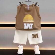 Novo Conjunto de Colete de Verão Infantil 3-8 Anos Conjuntos de Roupas para Meninos Camiseta Regata Shorts Versão Coreana Moda Casual Roupa Esportiva Solta Duas Peças