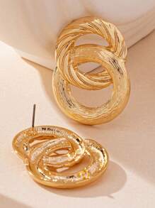 1 Pair Golden Metal Geometric Circle Stud Earrings For Women, Luxurious, Elegant, Fashion, Suitable For Mother's Day, Party, Banquet And Daily Wear