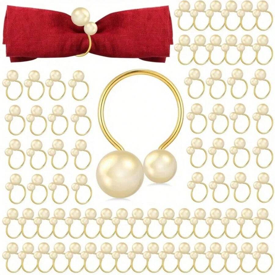 10 件/100 件人造金属珍珠餐巾环、金色餐巾架、餐巾夹，适用于婚宴餐桌装饰，适用于派对、家庭聚会餐具 - 彩色 - 查看 1