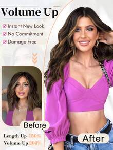 4PCS Clip in Hair Extensions 20inch Wavy Hair Extensions Clip ins Light Brown Hair Extensions Full Head Synthetic Hair Pieces for Women Natural Luster - Linen Brown - View 6