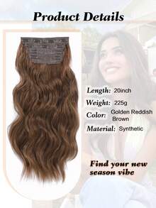 4PCS Clip In Hair Extensions 20 Inch Golden Reddish Brown Natural Wavy Synthetic Hair Extensions For Women - Light Brown - View 3