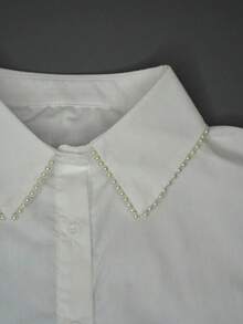 1pc Fashionable Handmade Faux Collar With Pearl Decoration - White - View 4