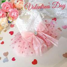 1 pezzo Vestitino per cane in stile principessa con cuore rosa e pon pon, per cani di piccola taglia come Yorkshire Terrier, Barboncino, Bichon Frise, Teddy Bear. Regalo ideale per la festa della mamma, vacanze o per animali domestici